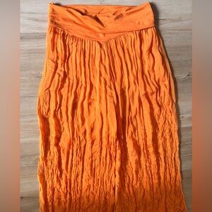 Vibrant embroidered & lace Orange Boho pants w soft lining M-L